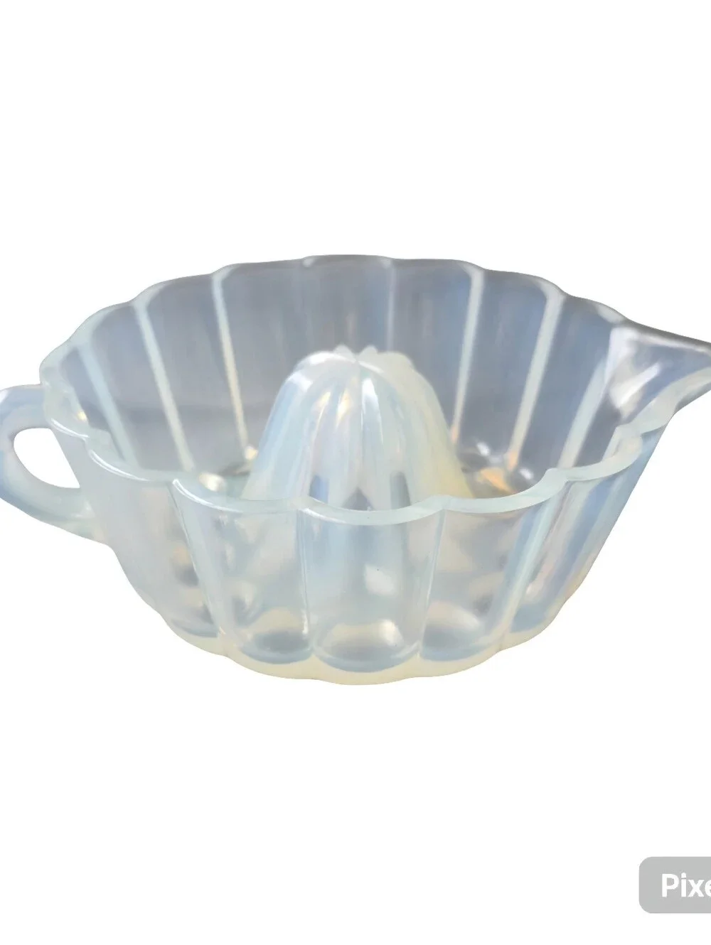VINTAGE Fry Opalescent Ribbed Glass Citrus Reamer Juicer/Heat Resistant 1967